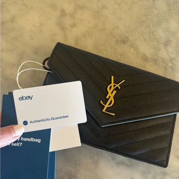 Yves Saint Laurent Black Clutch/Crossbody with Gold Chain - Picture 2 of 8